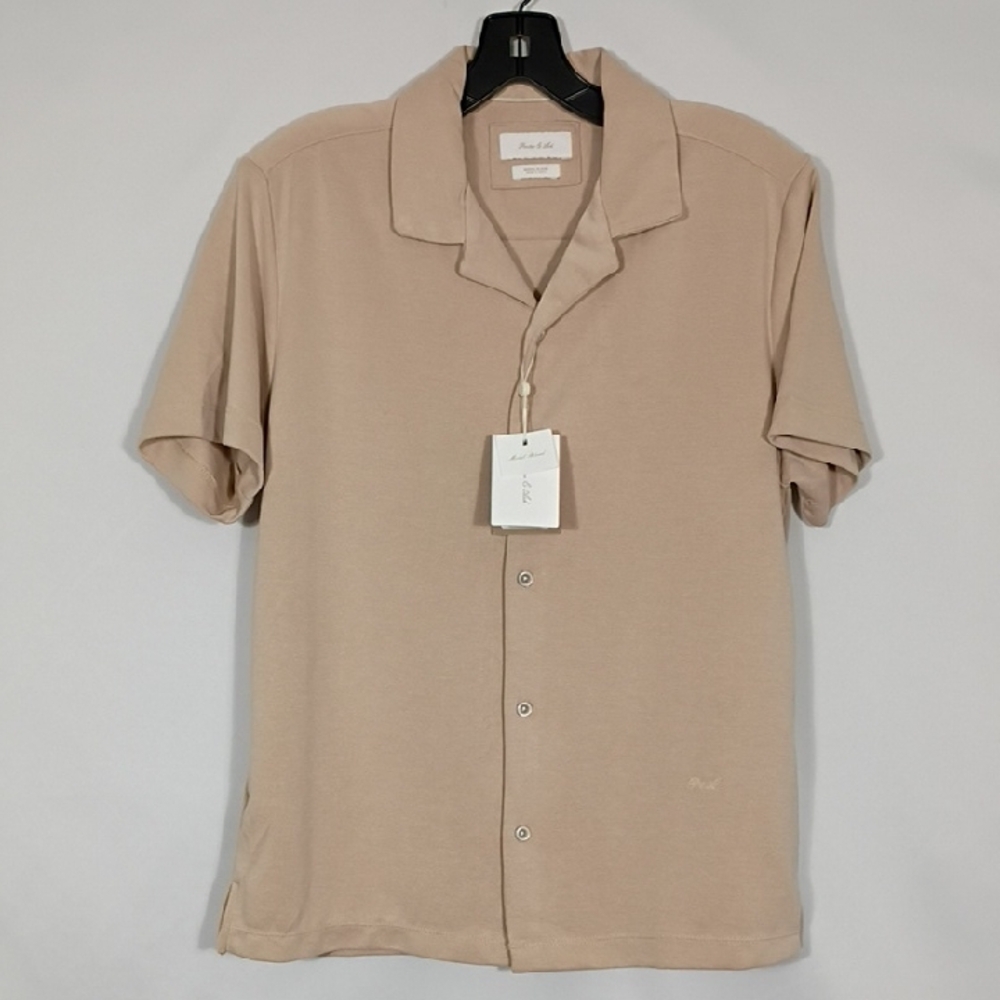 NWT Porter & Ash Bleach Sand Modal Blend Short Sleeve Button Down Men Size Small
